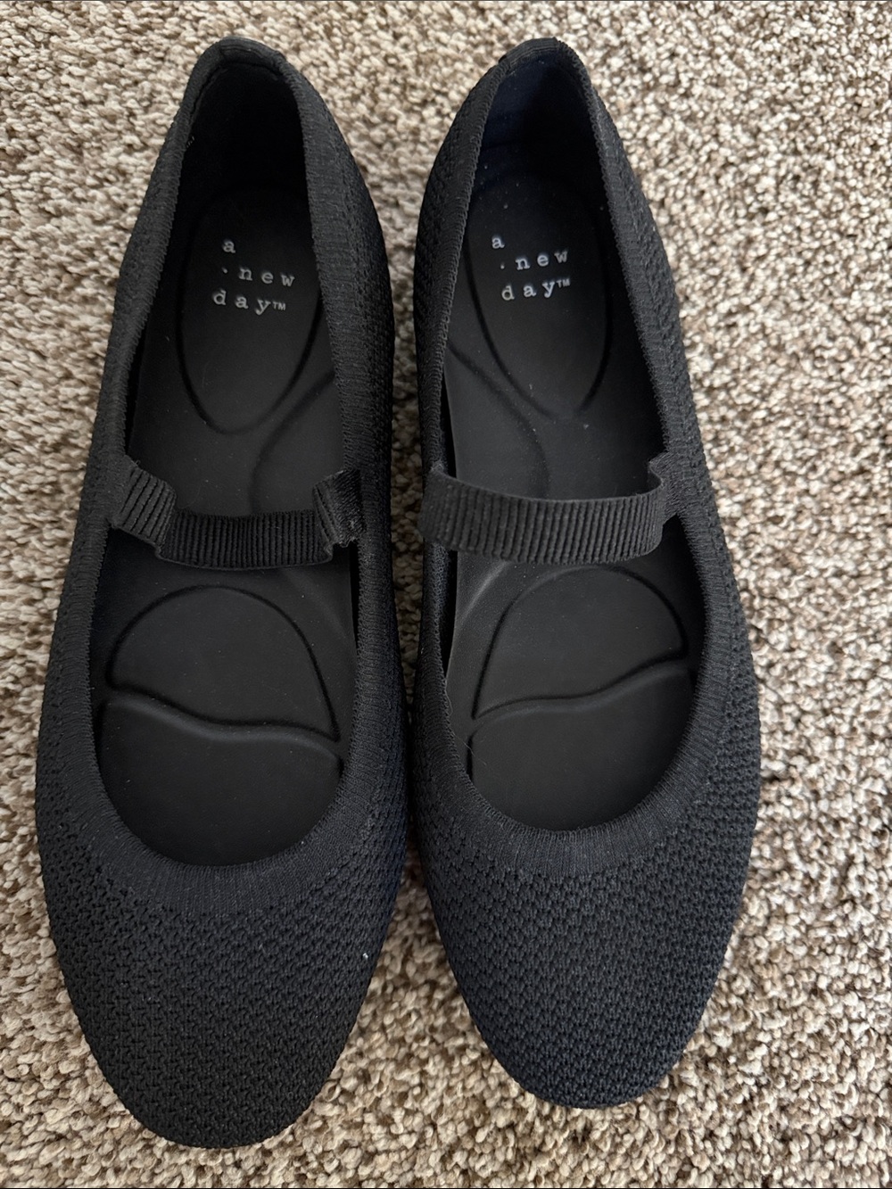 a new day Black Knit Mary Jane Flats with Elastic Strap size 6.5